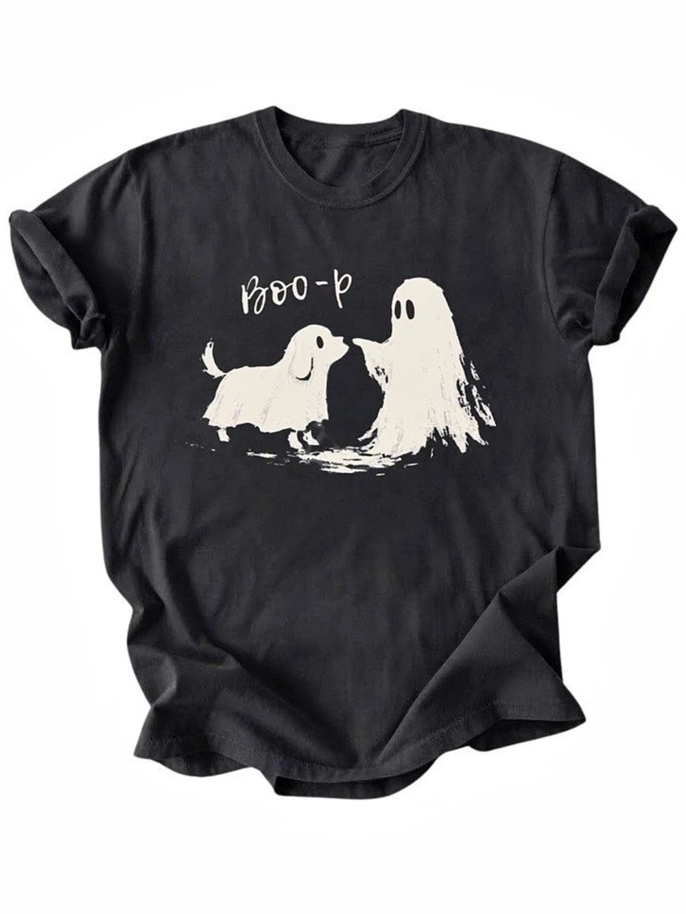 Ghost Dog Boo Spooky Cute Black Graphic Gildan T-Shirt Halloween